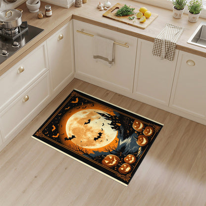 Orange Spooky Halloween Castle Area Rug