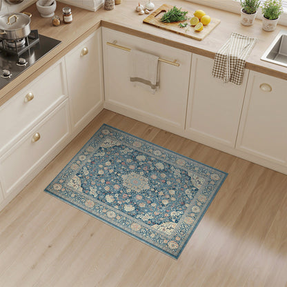 Traditional Persian Blue and Teal Blue Floral Persian Medallion Area Rug