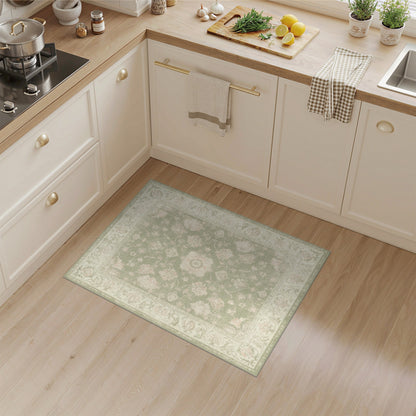 Sage Green Floral Vintage Area Rug