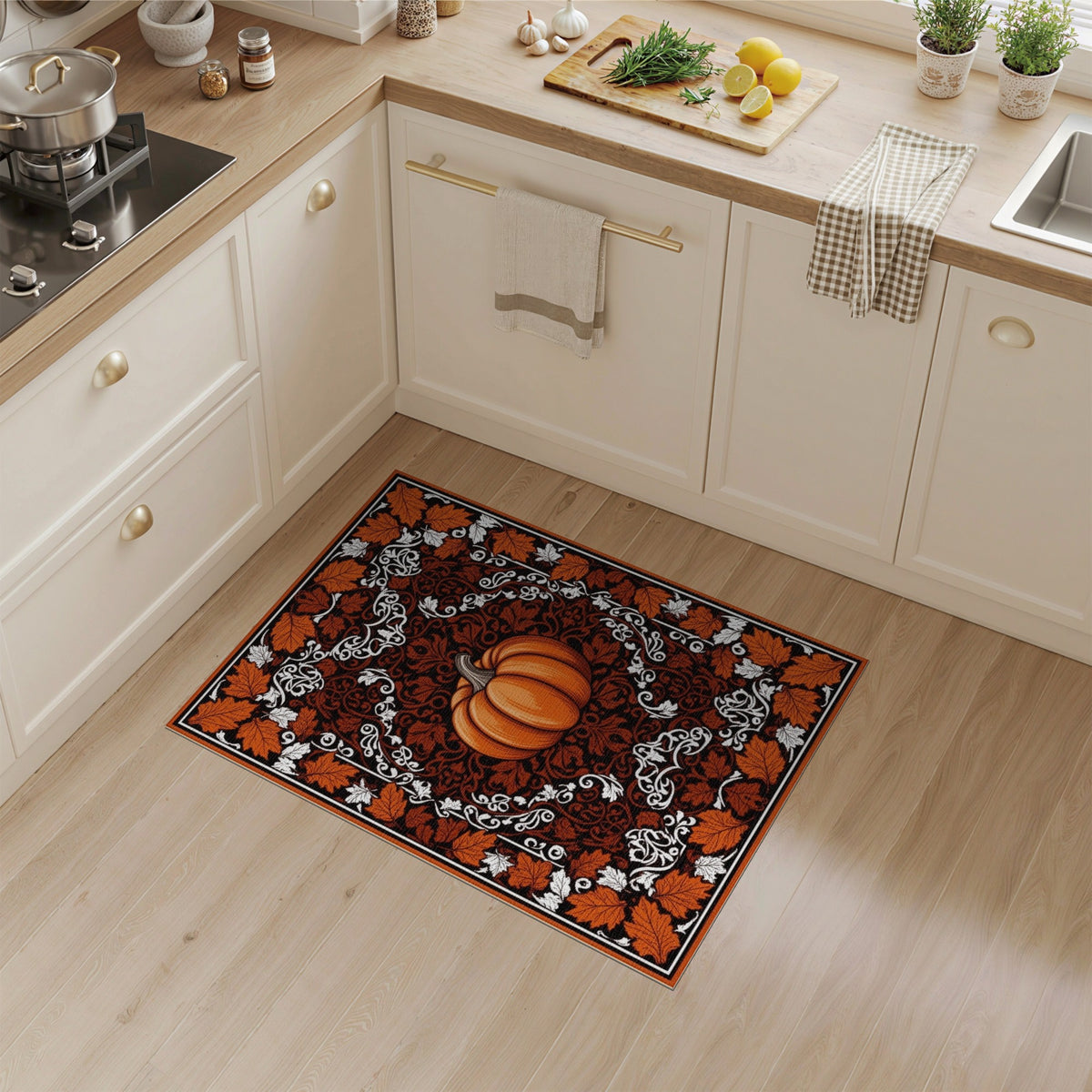 Rustic Farmhouse Orange Pumpkin Fall Area Rug