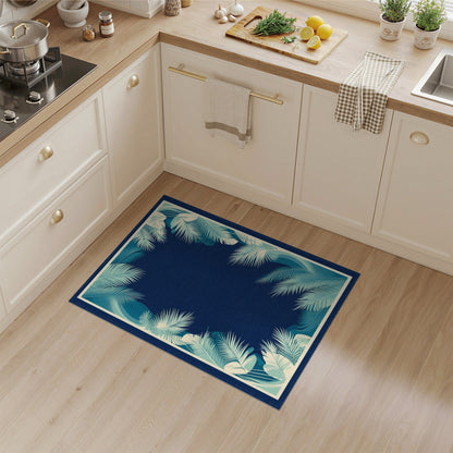 Blue Teal Palm Leaf Coastal Area Rug