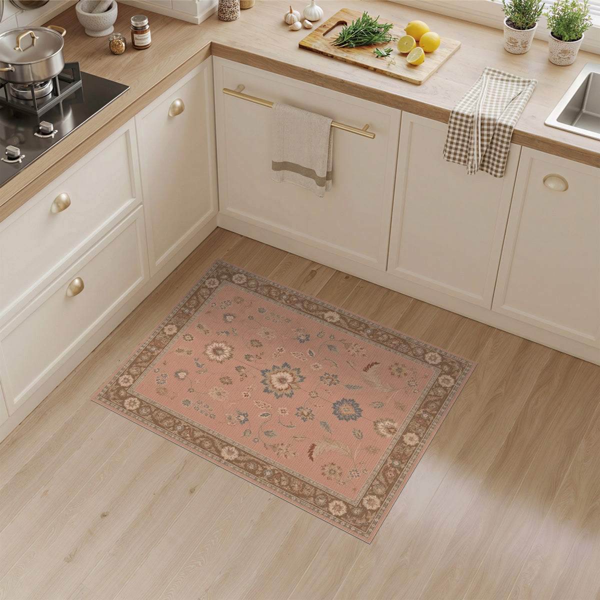 Dusty Rose Floral Vintage Area Rug