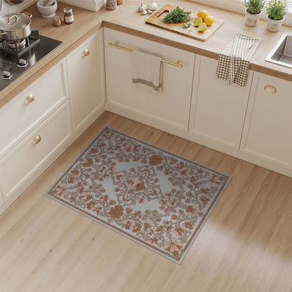 Brown Floral Vintage Washable Area Rug