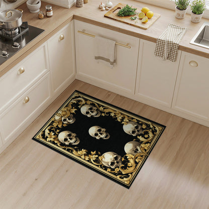 Ornate Gold Skull Floral Area Rug