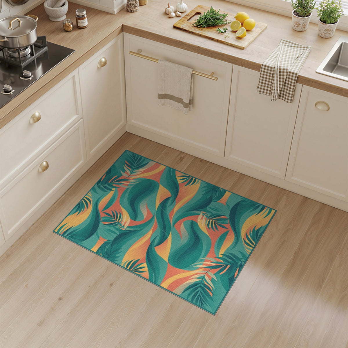 Blue Teal Abstract Palm Area Rug