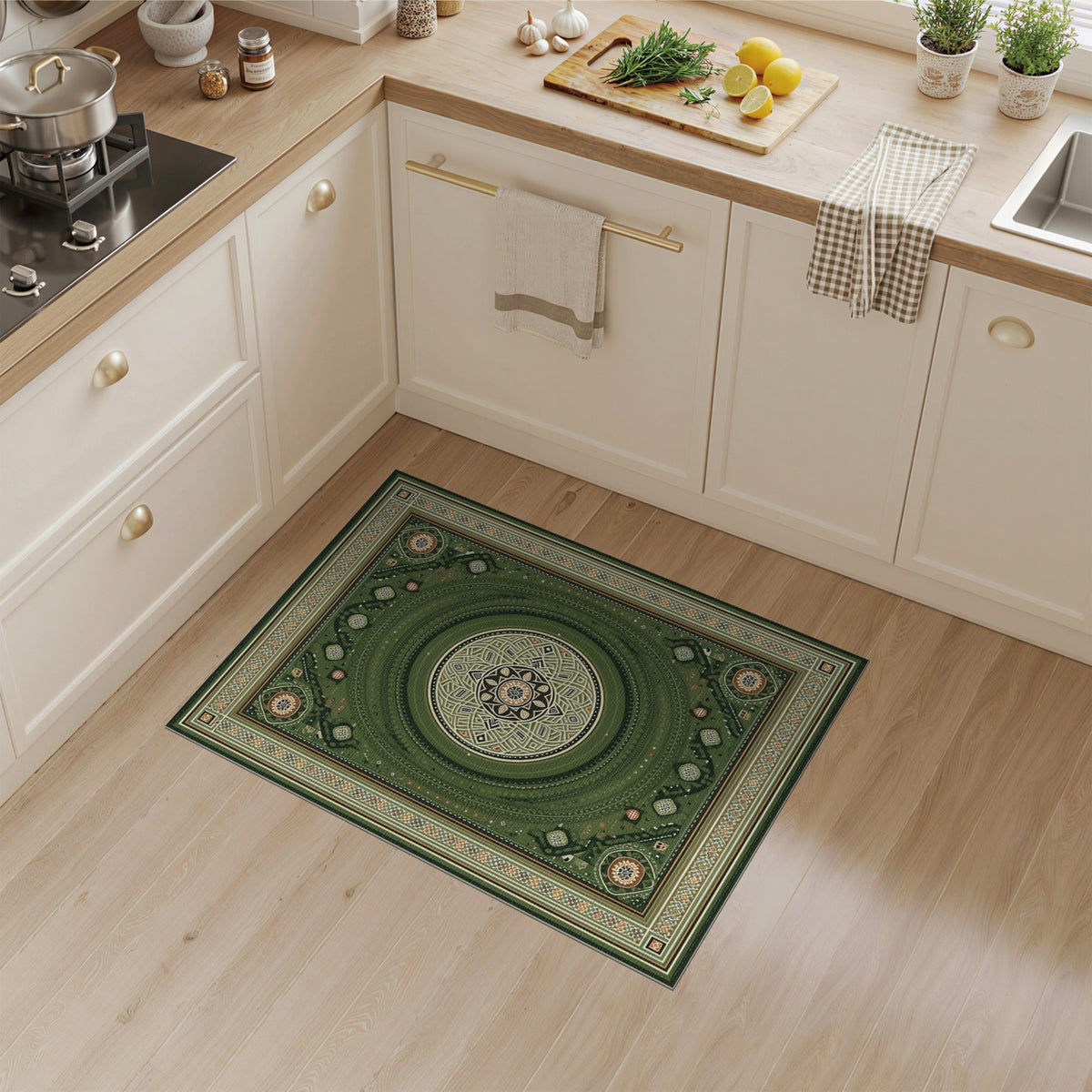 Green Mandala Traditional Persian Area Rug