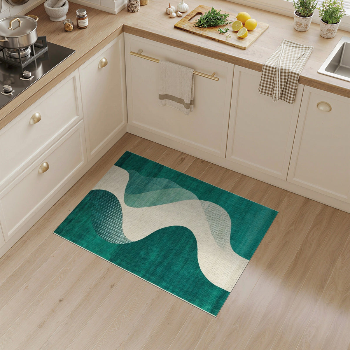 Teal Wave Abstract Area Rug