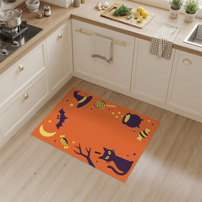 Orange Halloween Cat Bat Kids Cartoon Rug