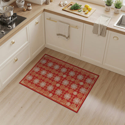 Red Snowflake Persian Red Area Rug