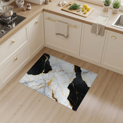 Abstract Area Black White Marble Gold Area Rug
