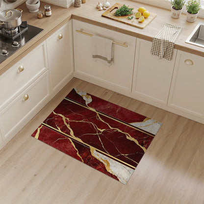 Red Gold Marble Vein Area Rug