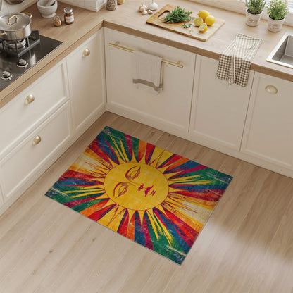Vibrant Sun Face Distressed Vintage Rug