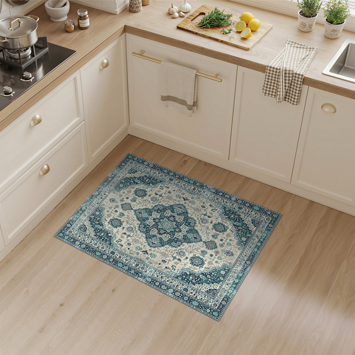 Teal Persian Medallion Area Rug