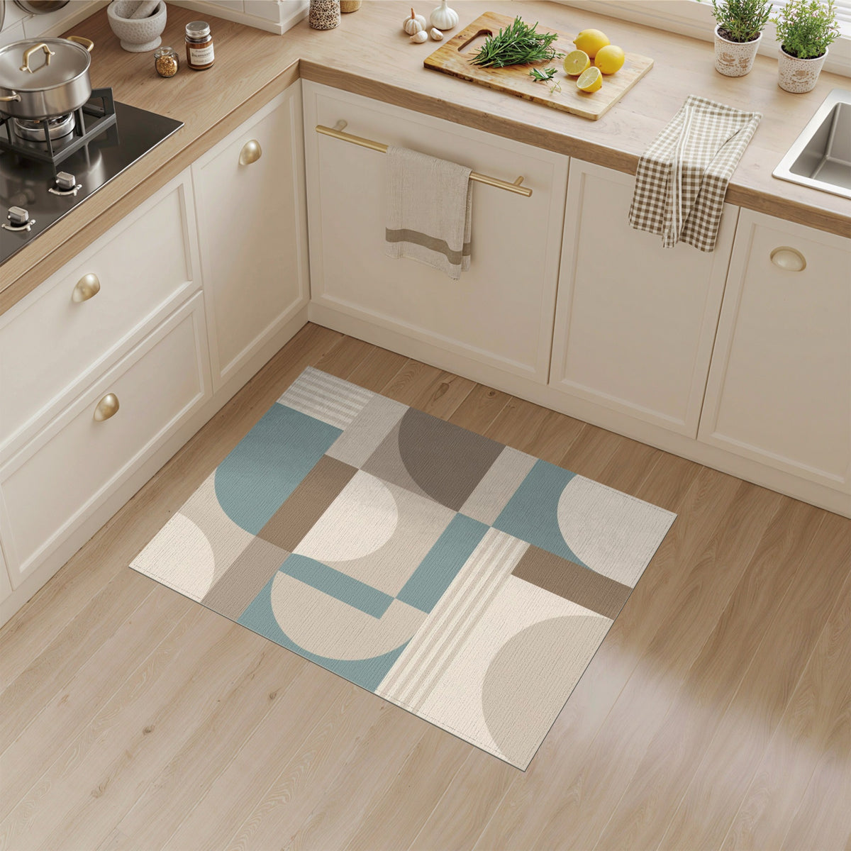 Geometric Beige Teal Modern Area Rug