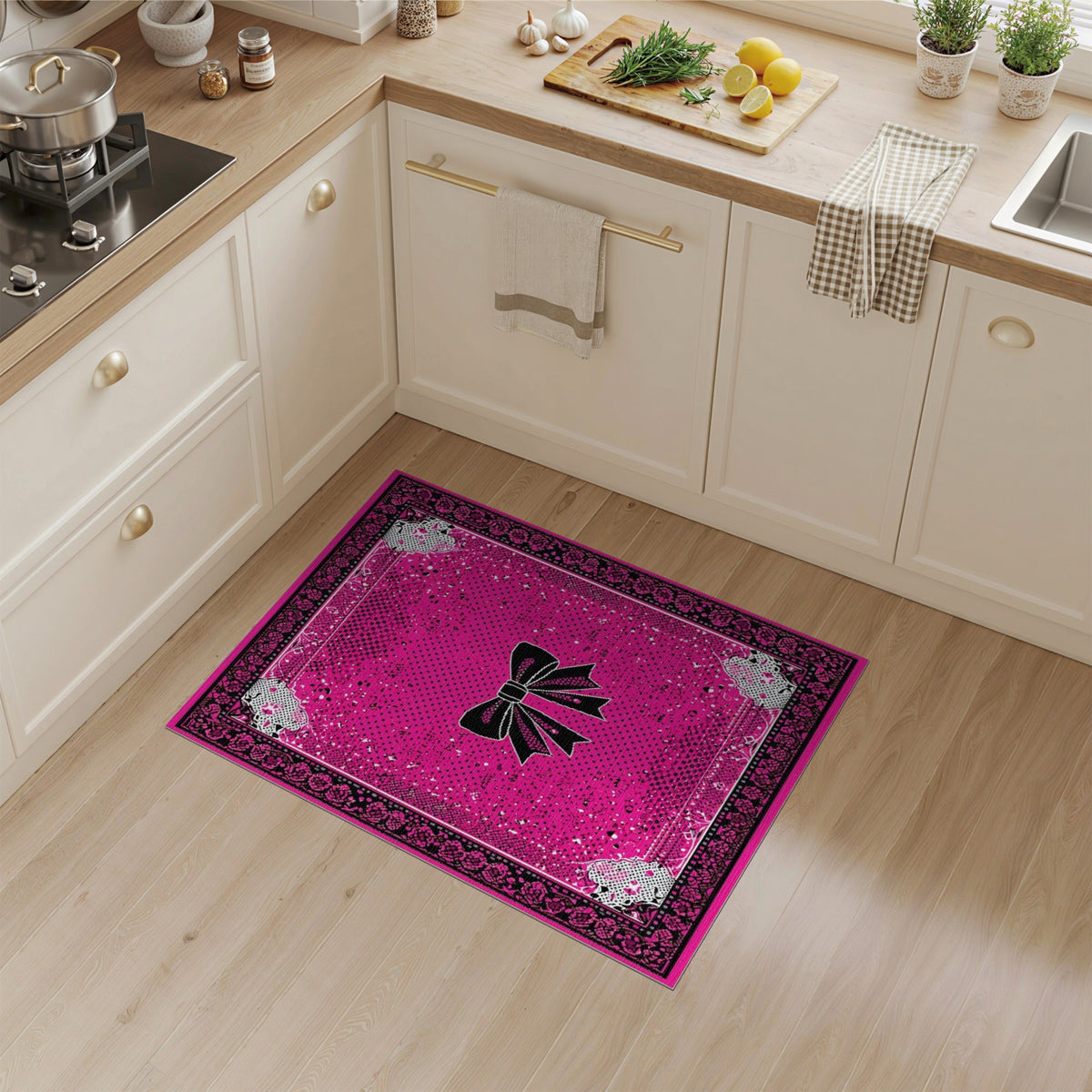 Pink Bow Polka Dot Area Rug