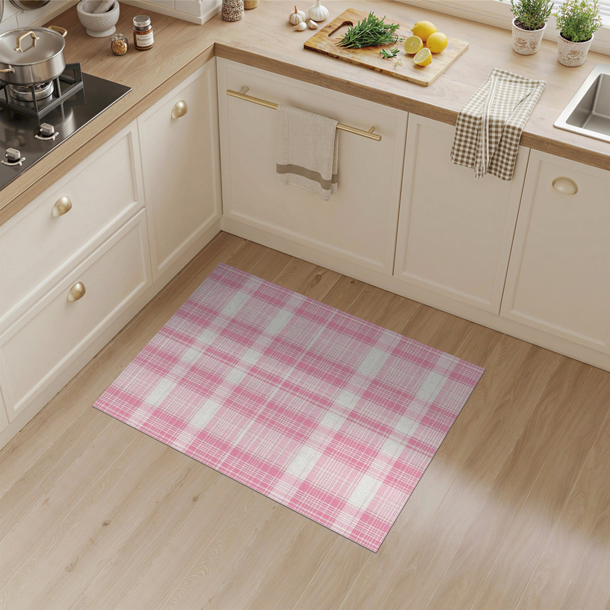 Geometric Modern Plaid Pink Plaid Washable Area Rug