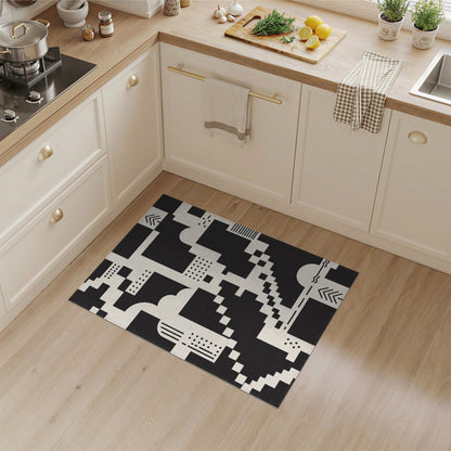 Black White Geometric Pixel Area Rug