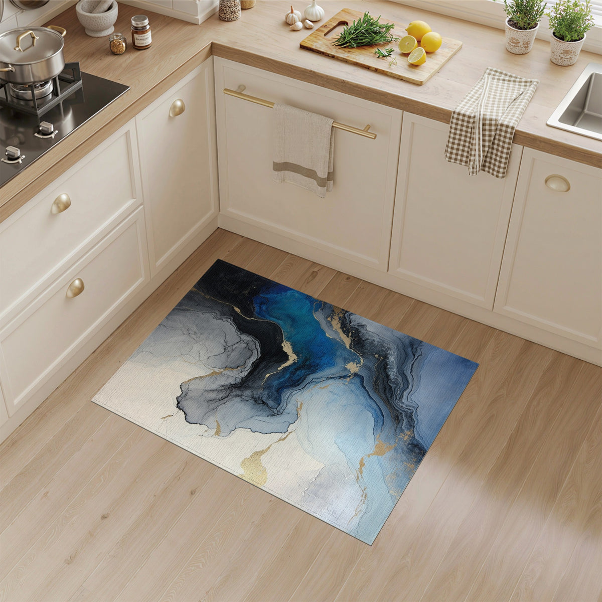 Blue and Teal Blue Teal Abstract Marble Area Rug