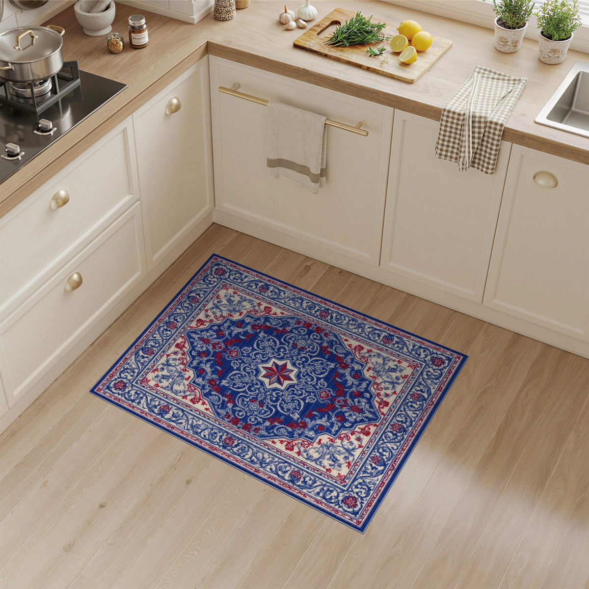 Blue Red Persian Star Medallion Area Rug