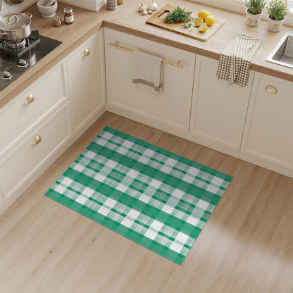 Green Checkered Washable Green Area Rug