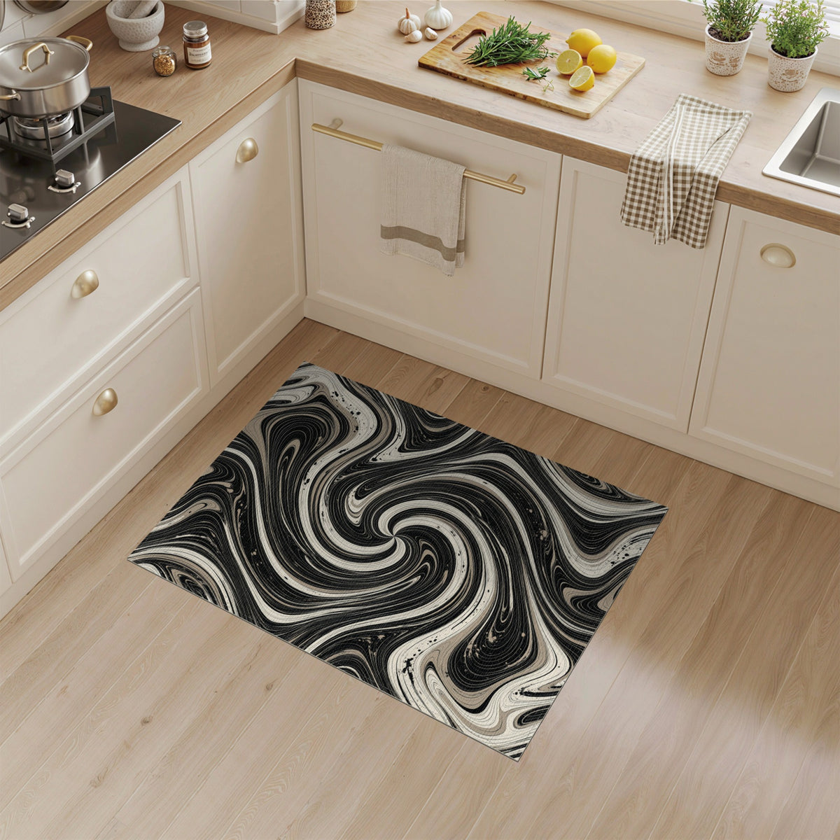 Abstract Area Black and White Black White Marble Swirl Area Rug
