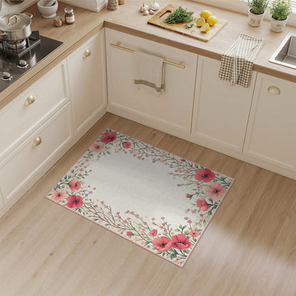 Floral Vintage Pink Poppy Floral Vintage Area Rug