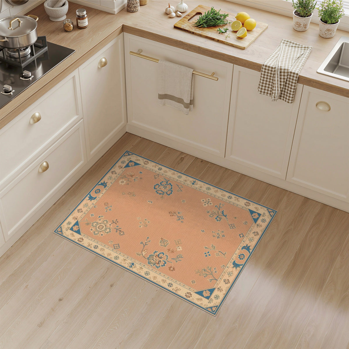 Blue Floral Vintage Peach Area Rug