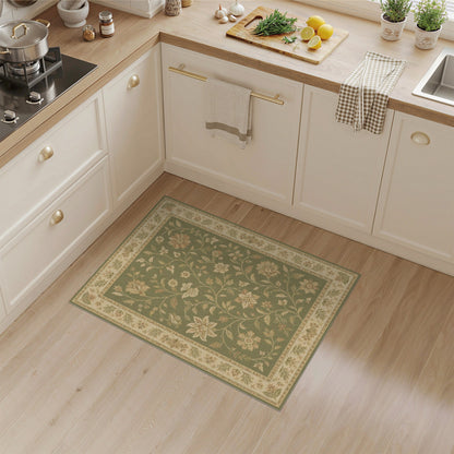 Green Floral Vintage Area Rug