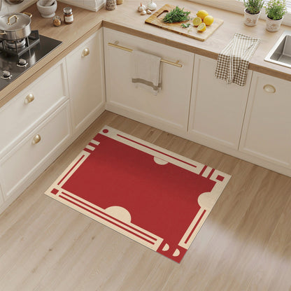 Red Geometric Area Rug with Cream Borders