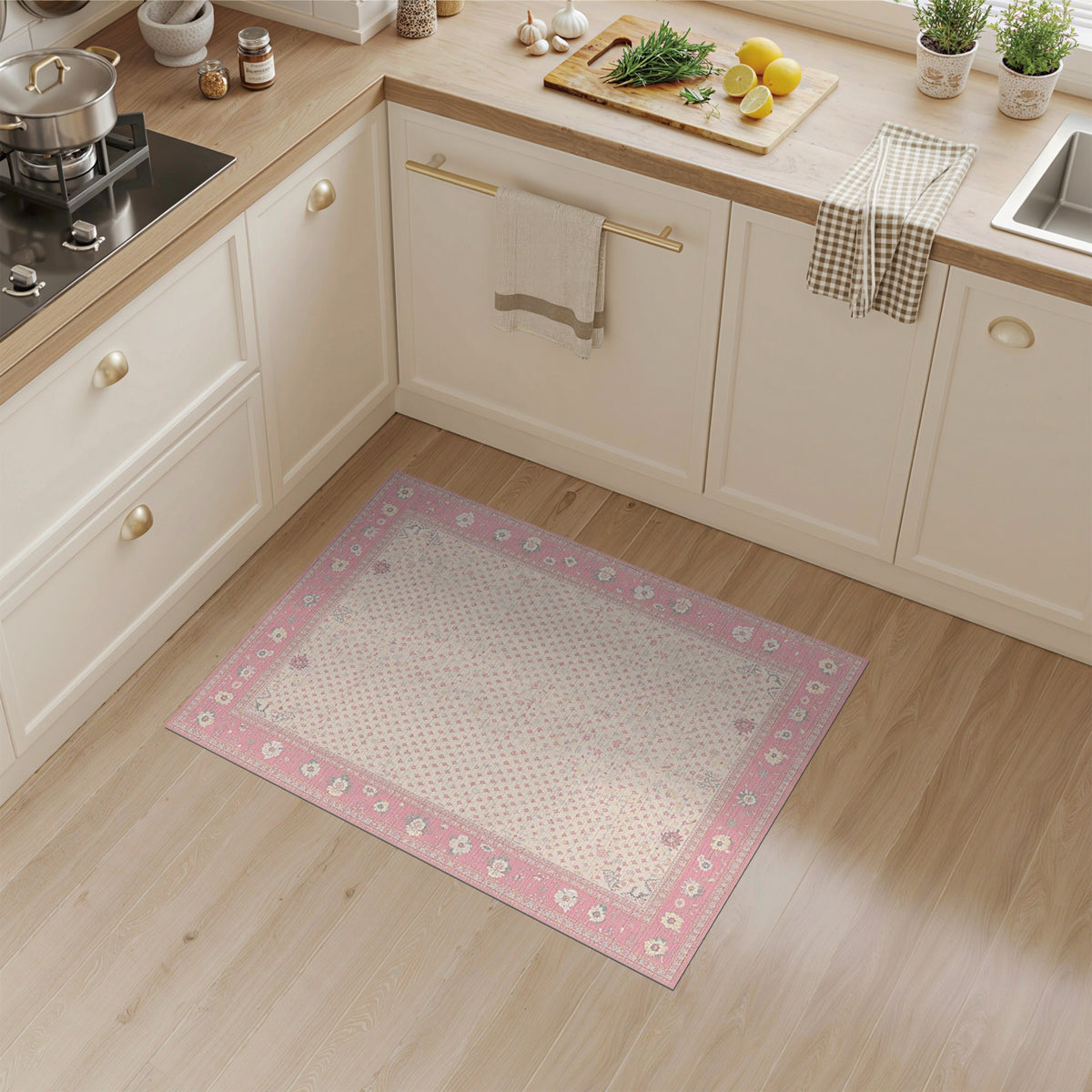Pink Vintage Floral Area Rug