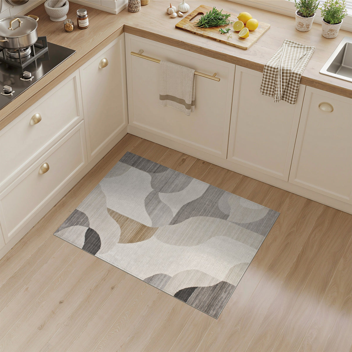Abstract Area Beige and Neutral Abstract Neutral Wave Area Rug