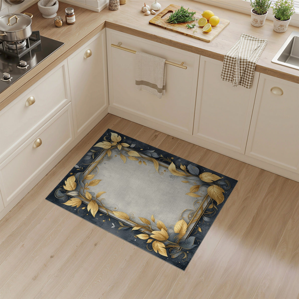 Gold Leaf Floral Vintage Area Rug