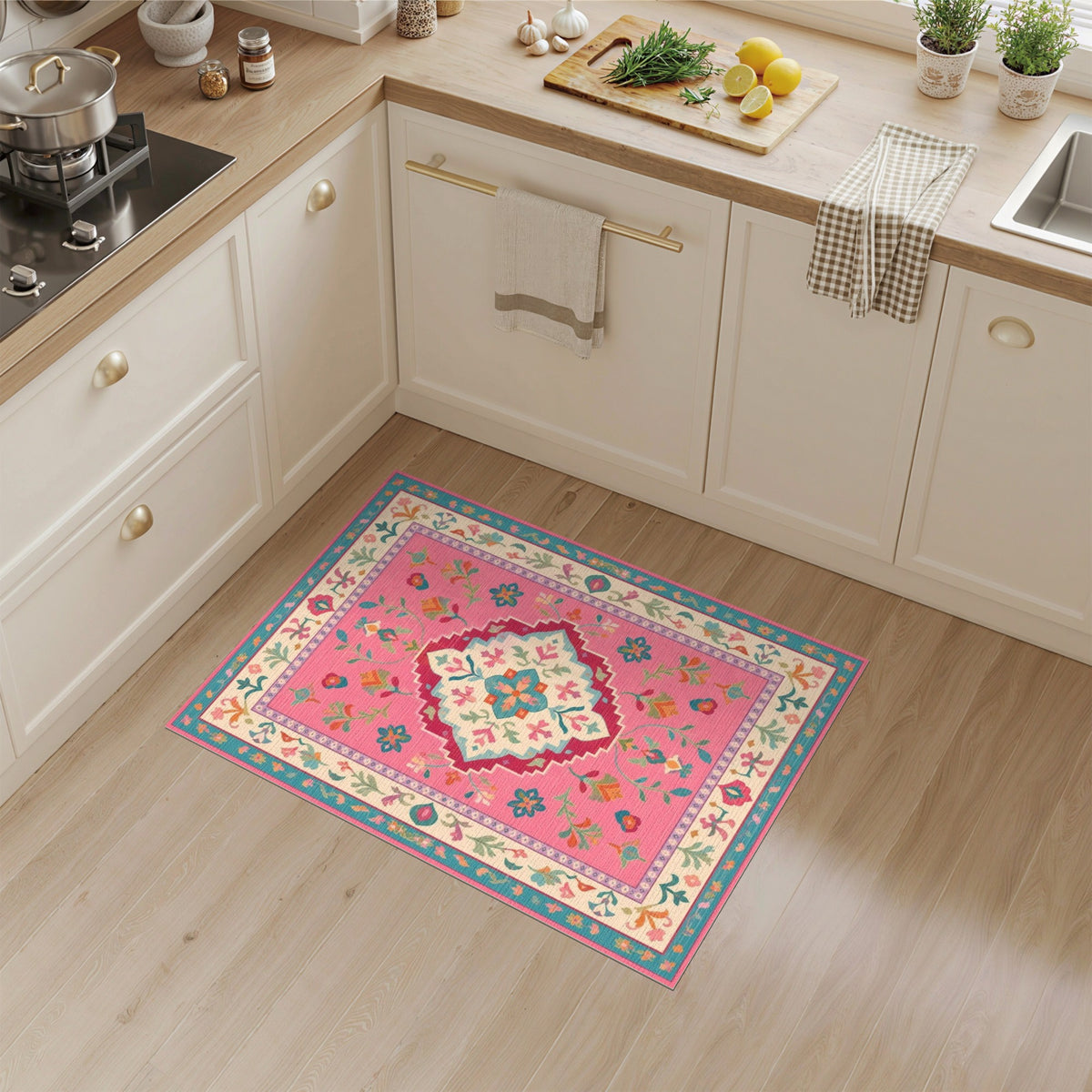 Pink Floral Vintage Area Rug