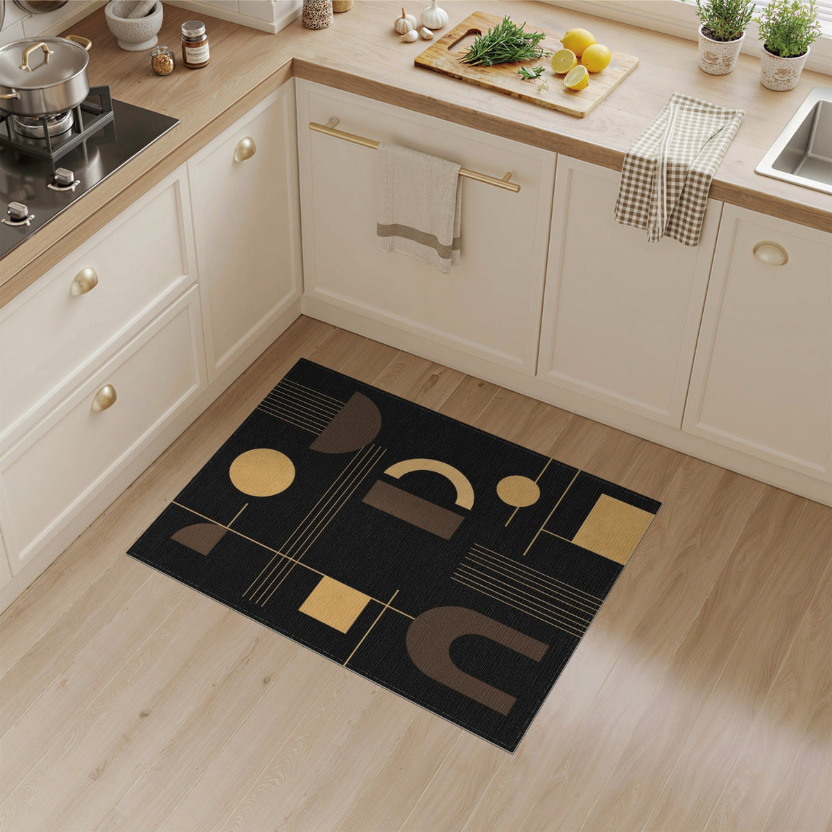 Geometric Modern Black and Gold Geometric Area Rug