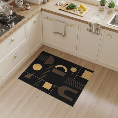 Geometric Modern Black and Gold Geometric Area Rug