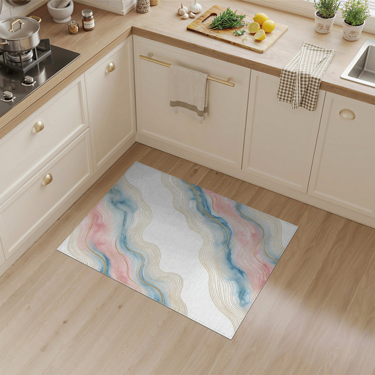Pink Blue Wave Abstract Area Rug