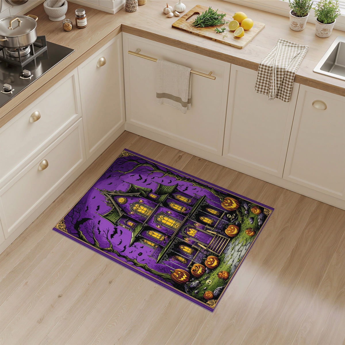 Purple Haunted Mansion Halloween Kids Cartoon Area Rug