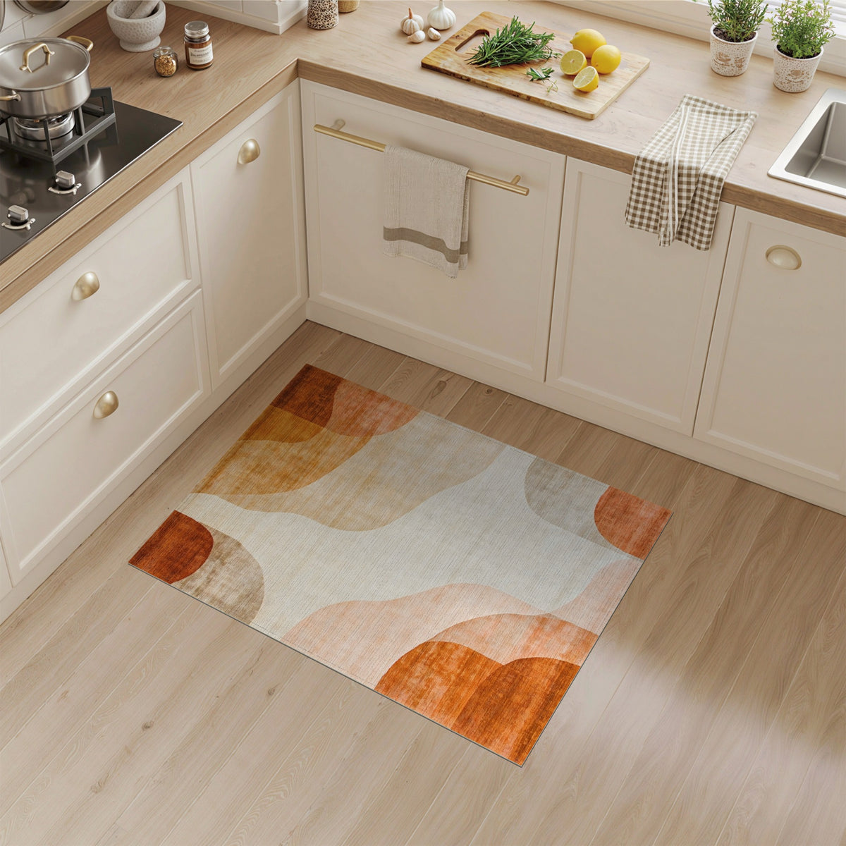 Warm Orange Abstract Wave Area Rug