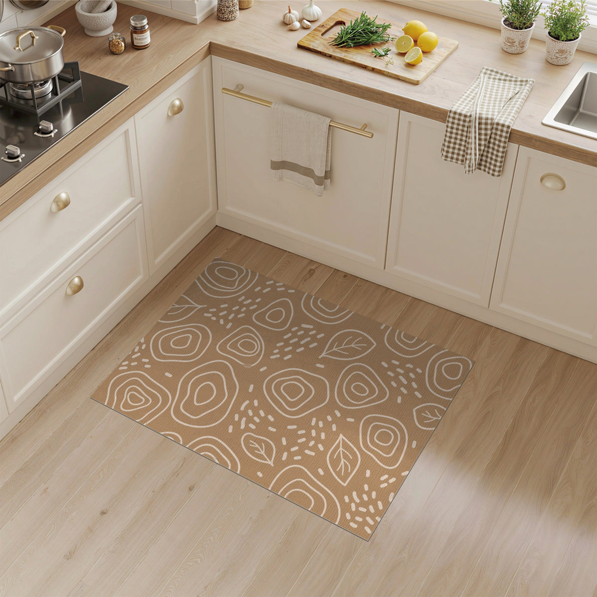 Brown and Tan Abstract Area Brown Abstract Leaf Area Rug