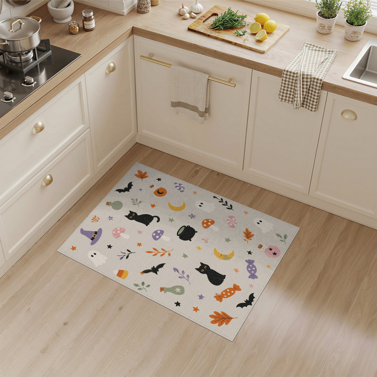 Cute Halloween Cats Ghosts Kids Cartoon Area Rug