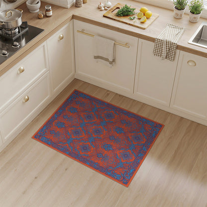 Orange Vibrant Orange Blue Persian Floral Area Rug
