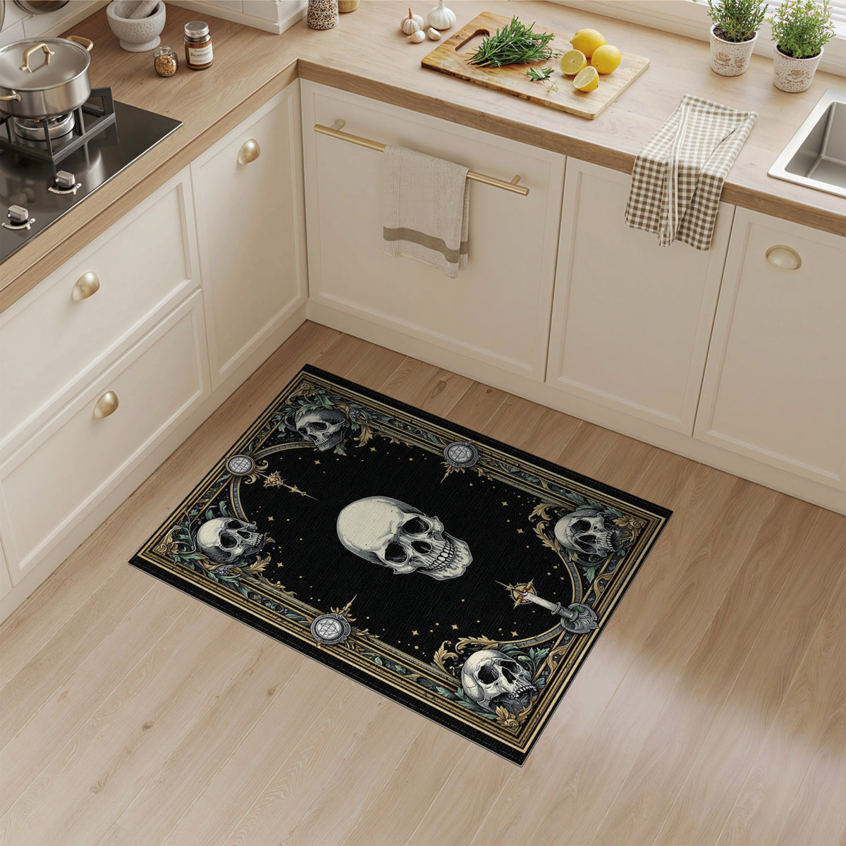 Gothic Skull Ornate Black Area Rug