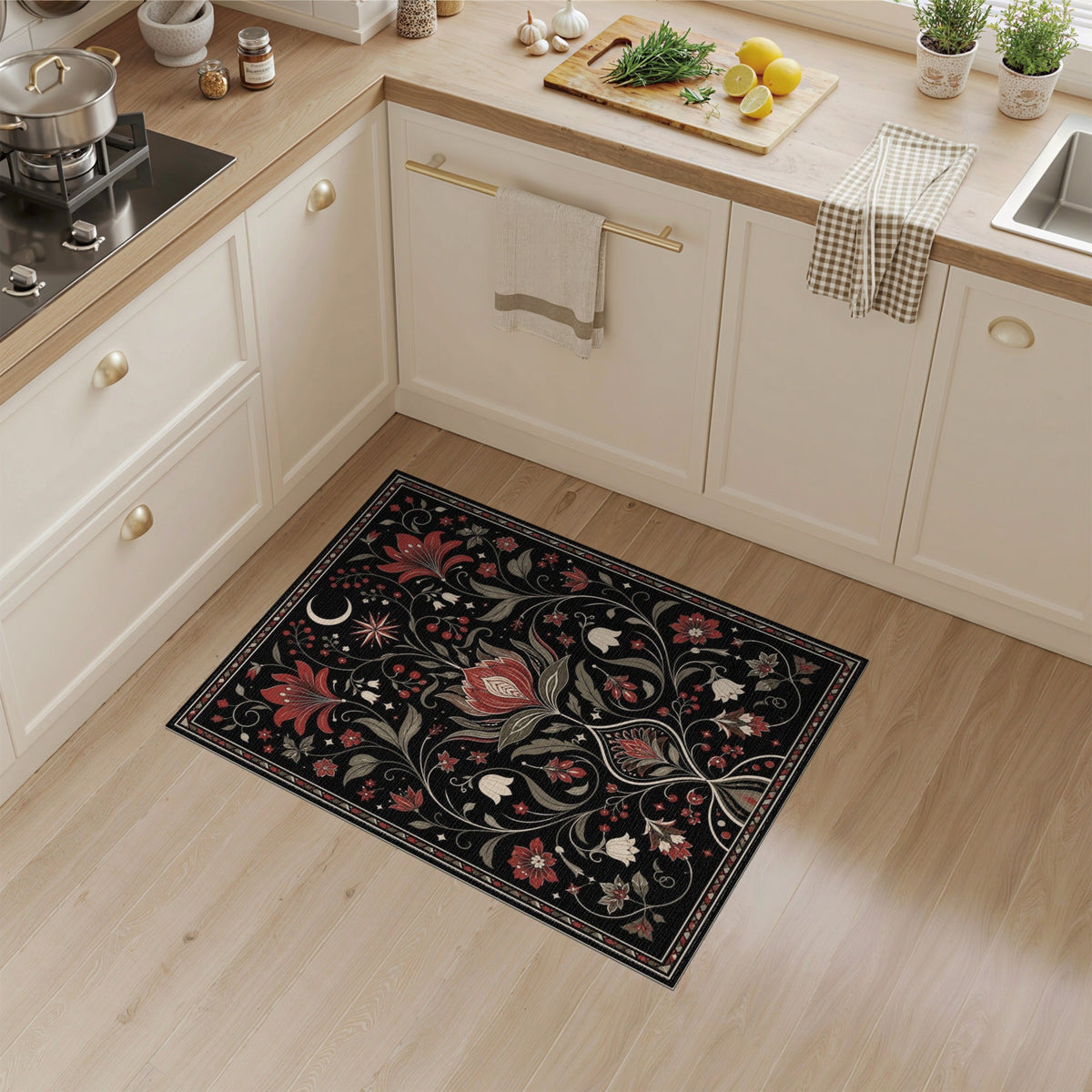 Red Floral Vintage Area Rug