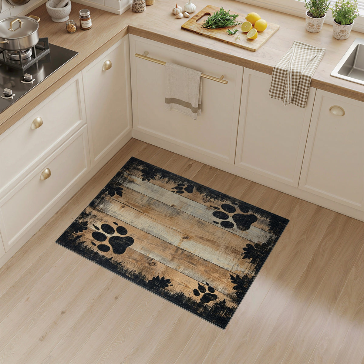 Distressed Paw Print Area Rug