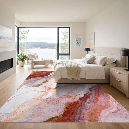 Rose Gold Veined Marble Rug