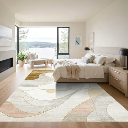 Abstract Golden Gray Waves Rug
