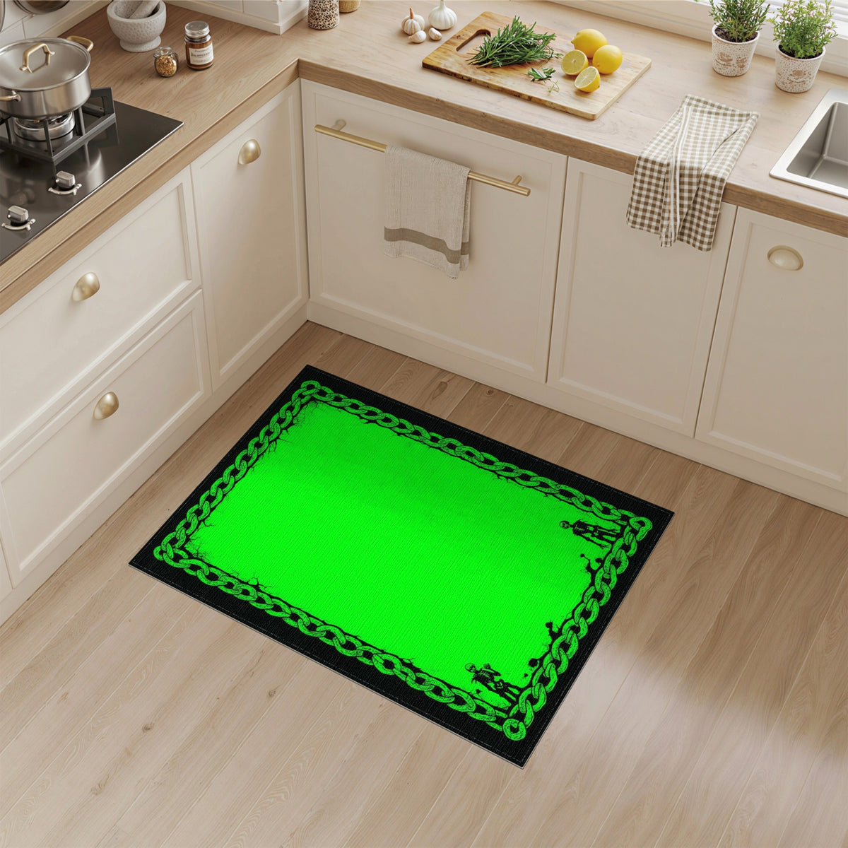 Green Distressed Chain Skeleton Area Rug