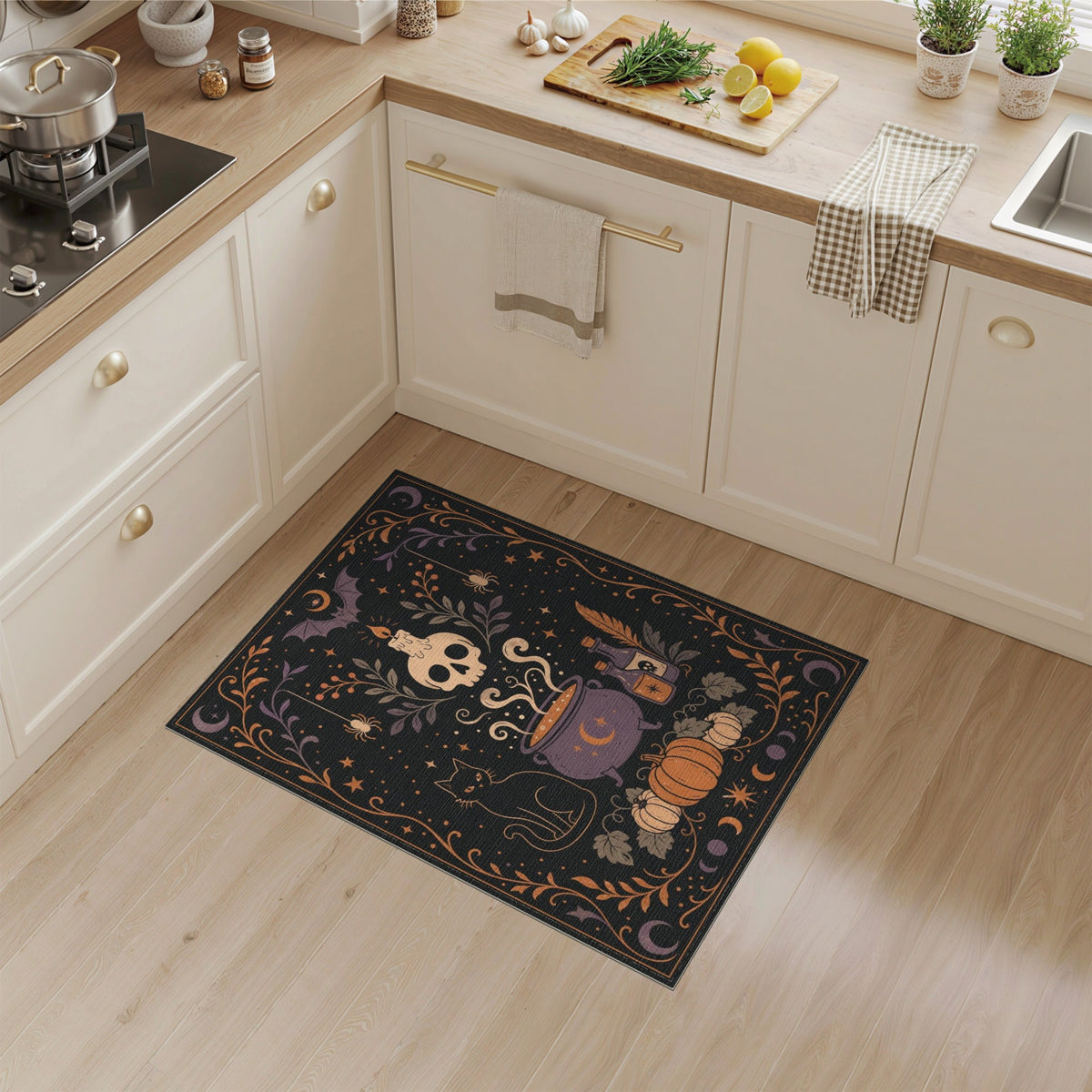 Multi-color and Patterns Mystic Cauldron Black Cat Area Rug