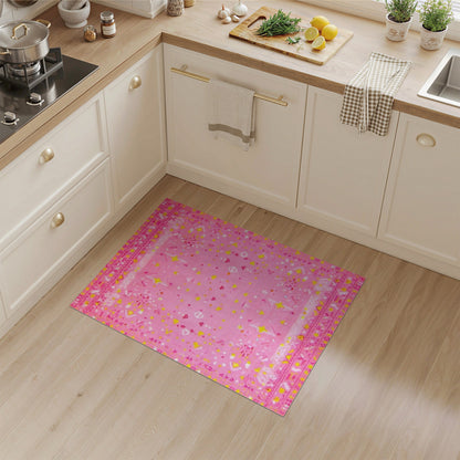 Pink Kids Area Rug with Hearts and Stars