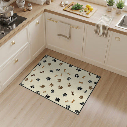 Paw Print and Bone Beige Area Rug